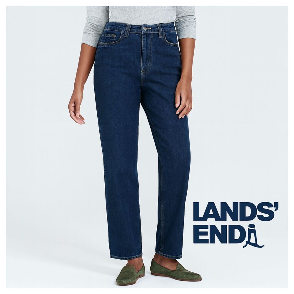 Lands End High Rise Straight Leg Jeans Womens Sz 10 Dark Wash 100% Cotton Denim